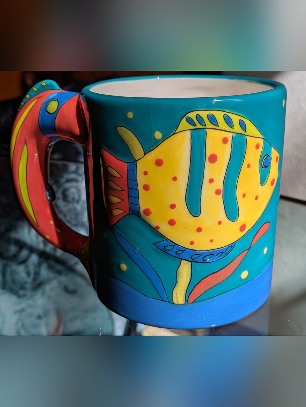 Vintage 18 oz Hand Crafted & Painted 3D Fish Ceramic Mug by Dantes Design Group.